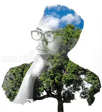 Imagem de uma silueta de um jovem de óculos e ao fundo da silhueta uma árvore e um pedaço de céu com nuvens acima e a relação com a publicação de livros